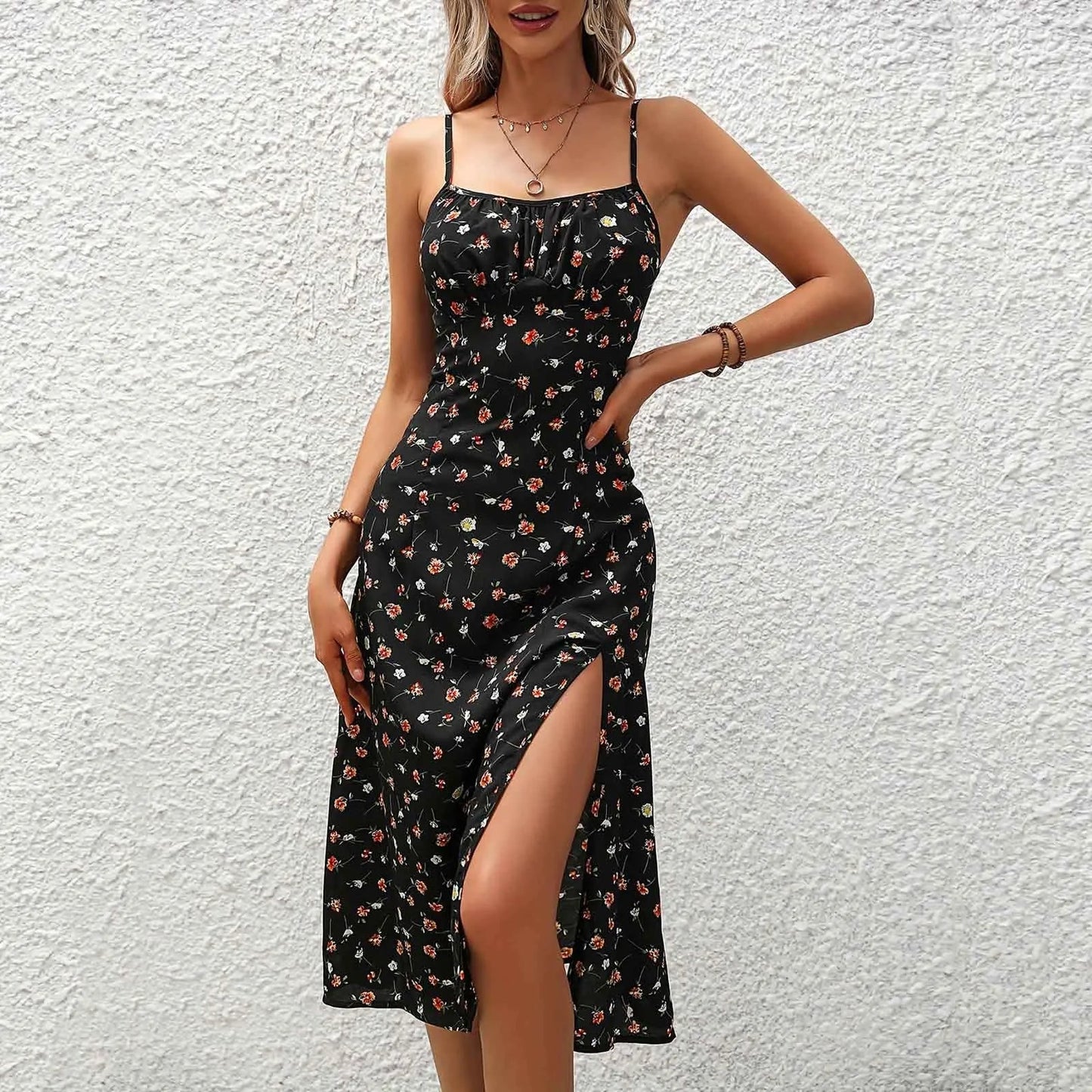Vestido Midi Mujer Estampado Flor con Tirantes