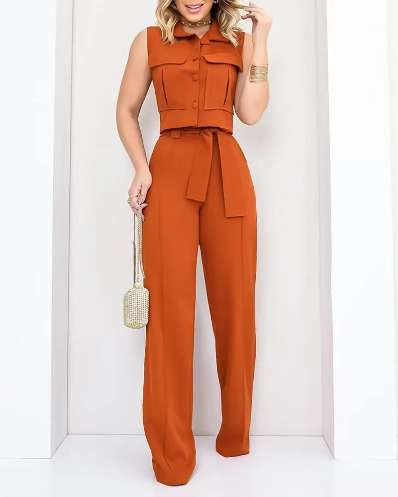 Pantalón ancho con top sin mangas botones - Isadora - Vestiria