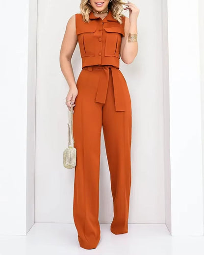 Pantalón ancho con top sin mangas botones - Isadora - Vestiria