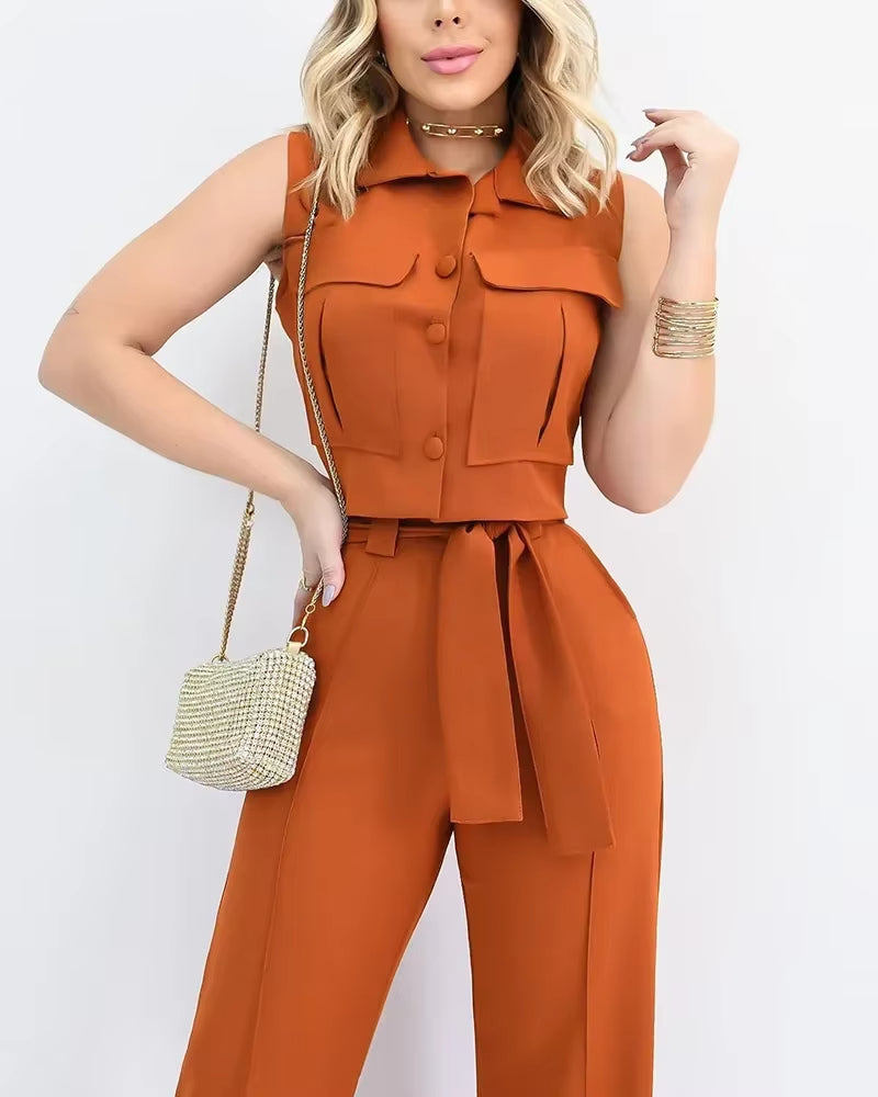 Pantalón ancho con top sin mangas botones - Isadora