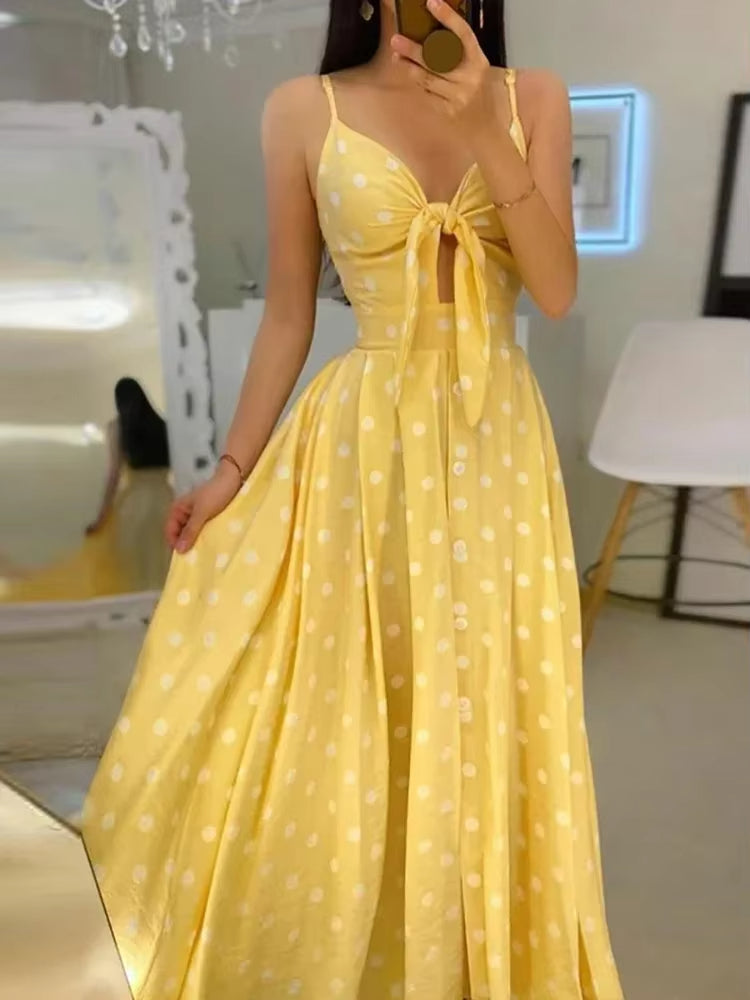 Vestido Mujer Largo Floral Elegante con Lazo