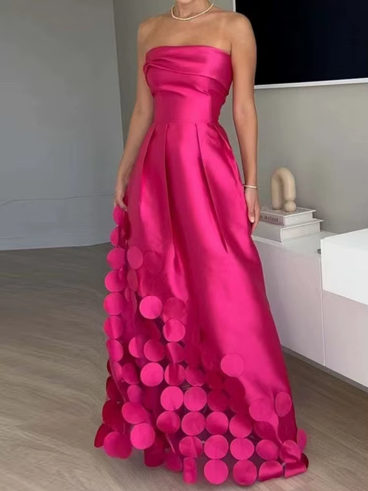 Vestido de mujer satén elegante sin tirantes con encaje - Vestiria