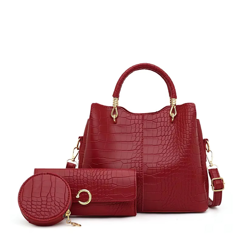 Bolso Mujer Cocodrilo Elegante 3 Piezas - Vestiria