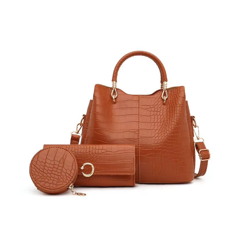 Bolso Mujer Cocodrilo Elegante 3 Piezas
