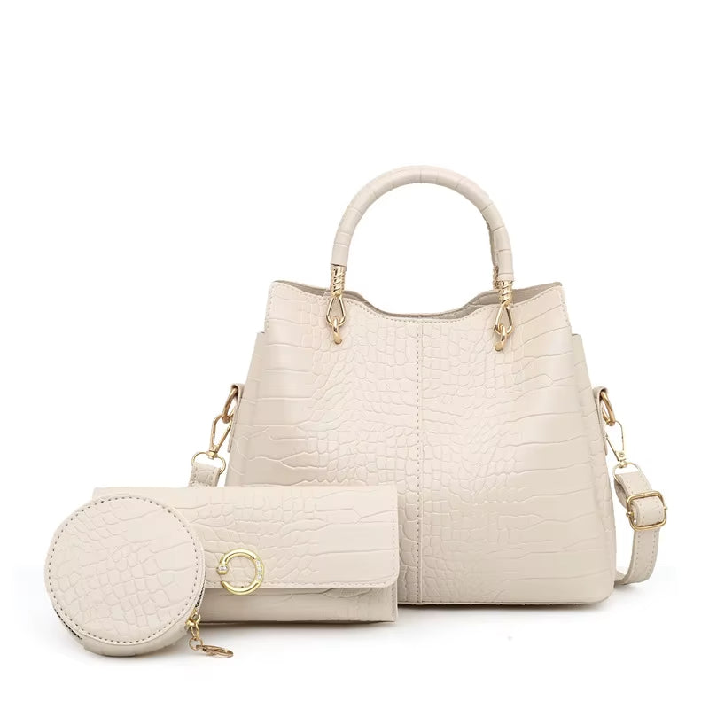 Bolso Mujer Cocodrilo Elegante 3 Piezas