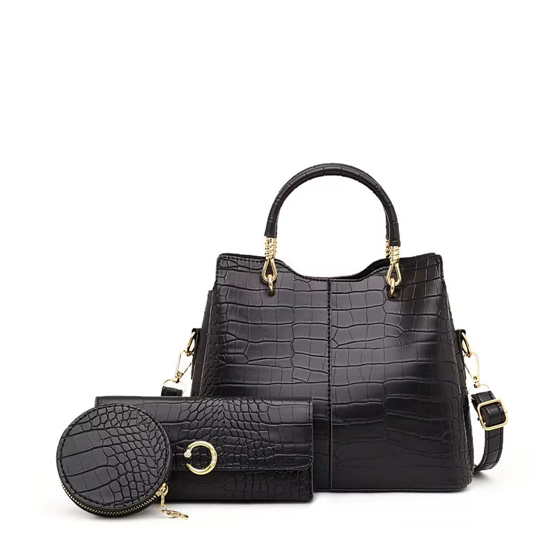Bolso Mujer Cocodrilo Elegante 3 Piezas