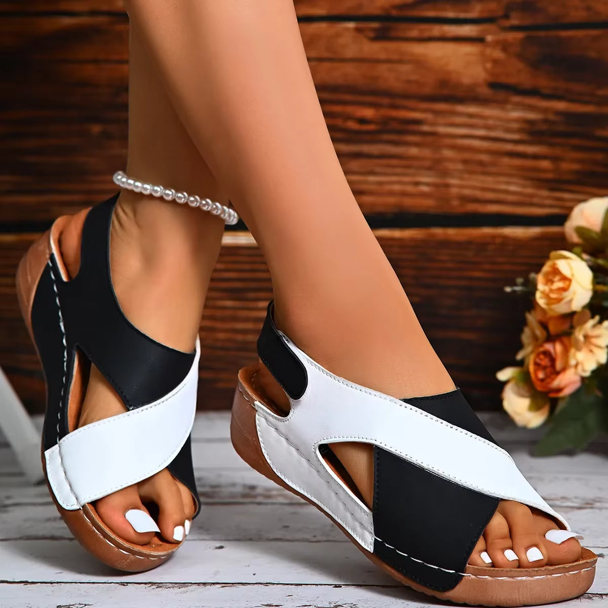 Sandalias Mujer Piel Sintética Tiras Cruzadas Elegantes - Vestiria