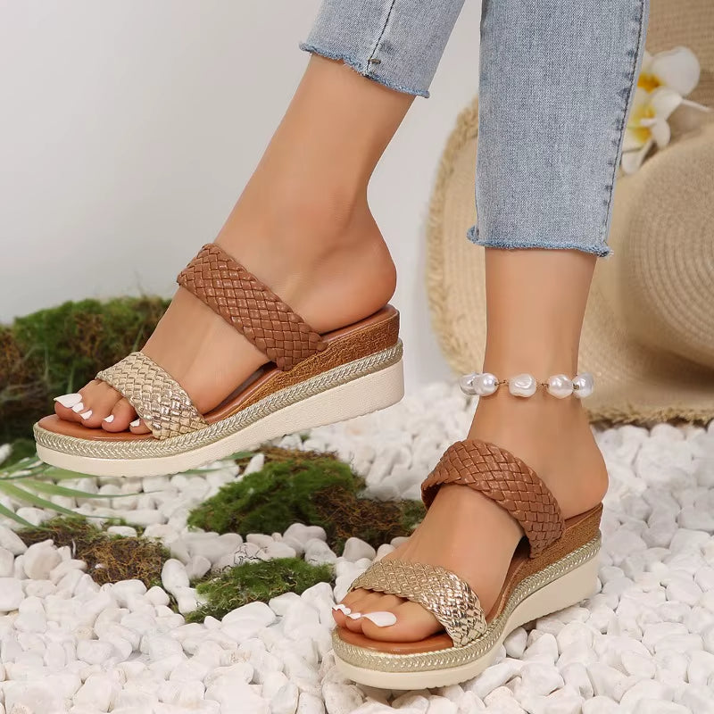 Sandalias Mujer Tiras Tejidas Comfort