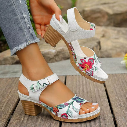 Sandalias Mujer Tacón Alto Estampado Floral - Vestiria