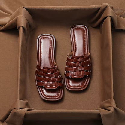 Sandalias Mujer Plano Trenzado de Imitación Piel - Vestiria