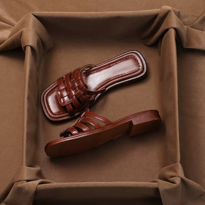 Sandalias Mujer Plano Trenzado de Imitación Piel