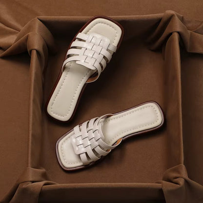 Sandalias Mujer Plano Trenzado de Imitación Piel