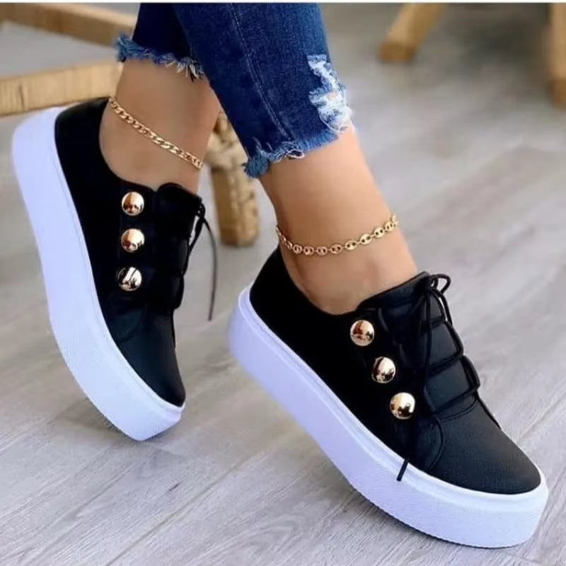 Zapatillas Plataforma Mujer Brillantes con Detalles Metálicos - Vestiria