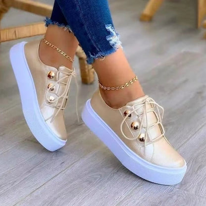 Zapatillas Plataforma Mujer Brillantes con Detalles Metálicos