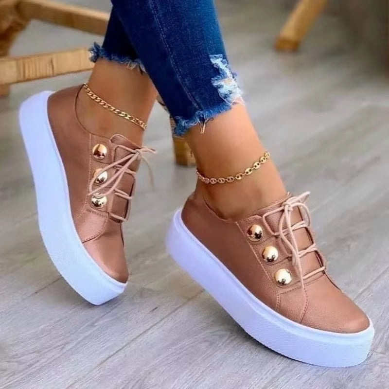 Zapatillas Plataforma Mujer Brillantes con Detalles Metálicos