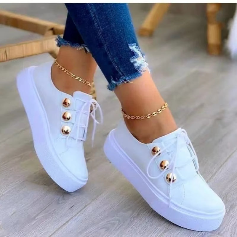 Zapatillas Plataforma Mujer Brillantes con Detalles Metálicos