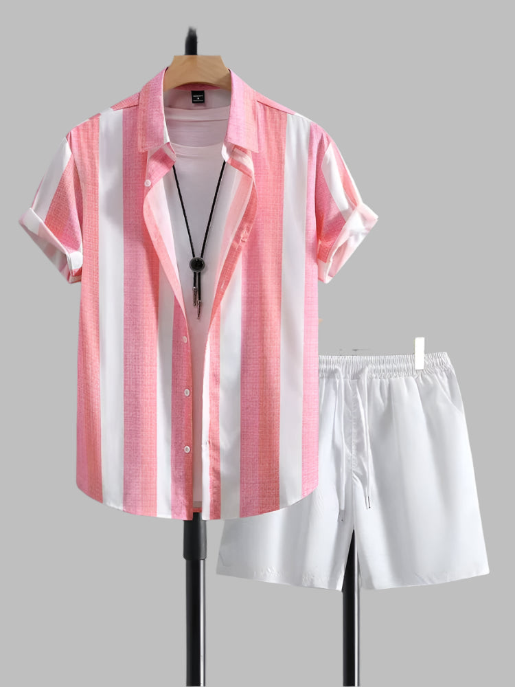 Conjunto verano hombre camisa a rayas y pantalón corto deportivo