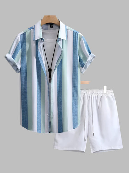 Conjunto verano hombre camisa a rayas y pantalón corto deportivo
