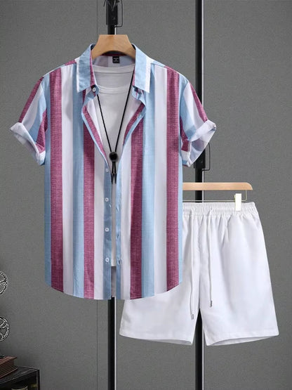 Conjunto verano hombre camisa a rayas y pantalón corto deportivo