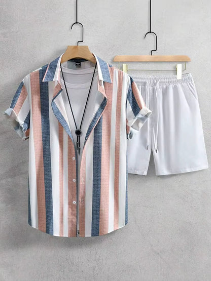 Conjunto verano hombre camisa a rayas y pantalón corto deportivo