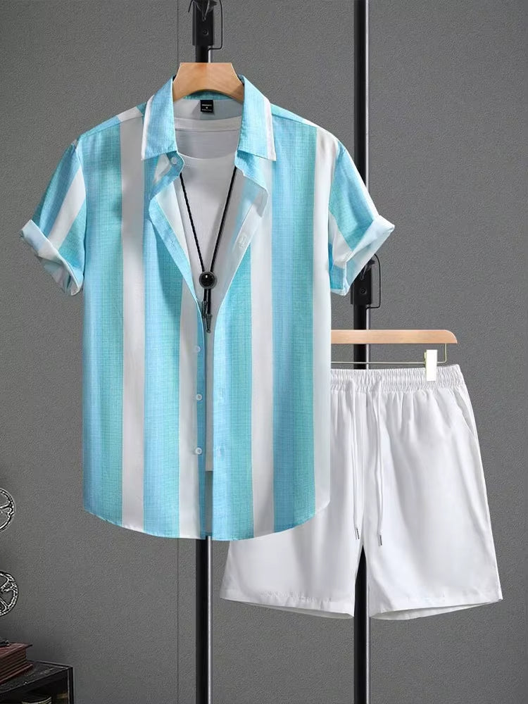 Conjunto verano hombre camisa a rayas y pantalón corto deportivo
