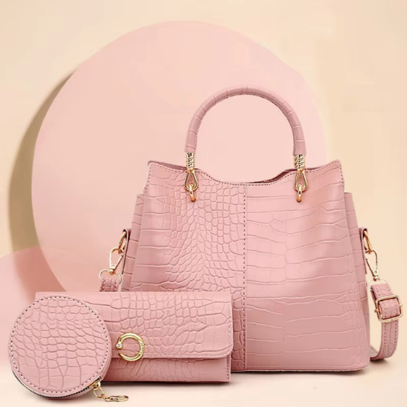 Bolso Mujer Cocodrilo Elegante 3 Piezas