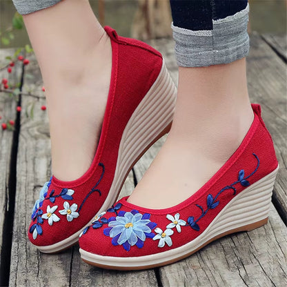 Zapatos de tacón plataforma floral elegantes mujer
