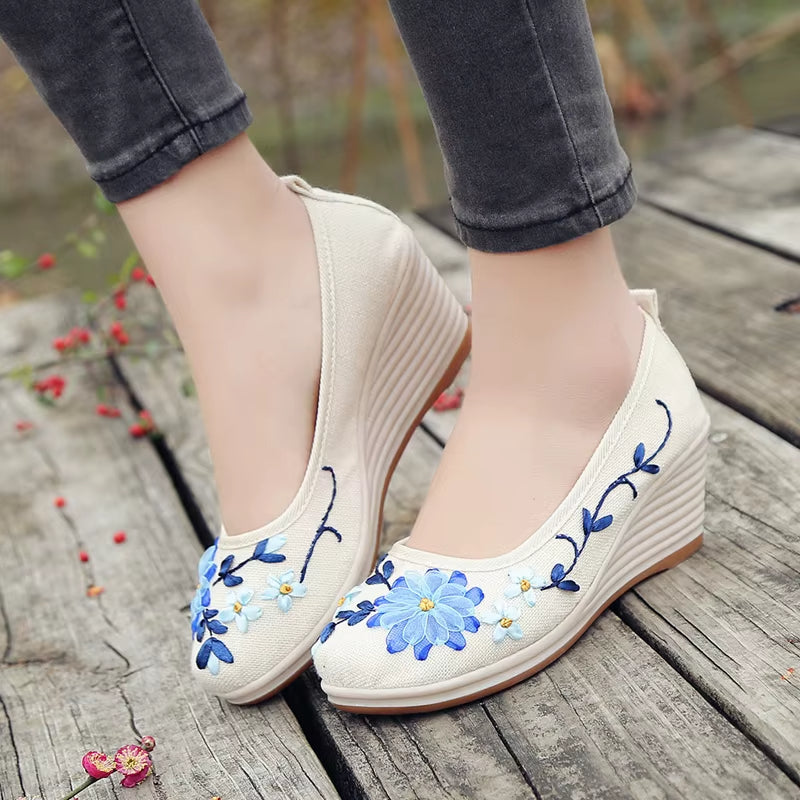 Zapatos de tacón plataforma floral elegantes mujer