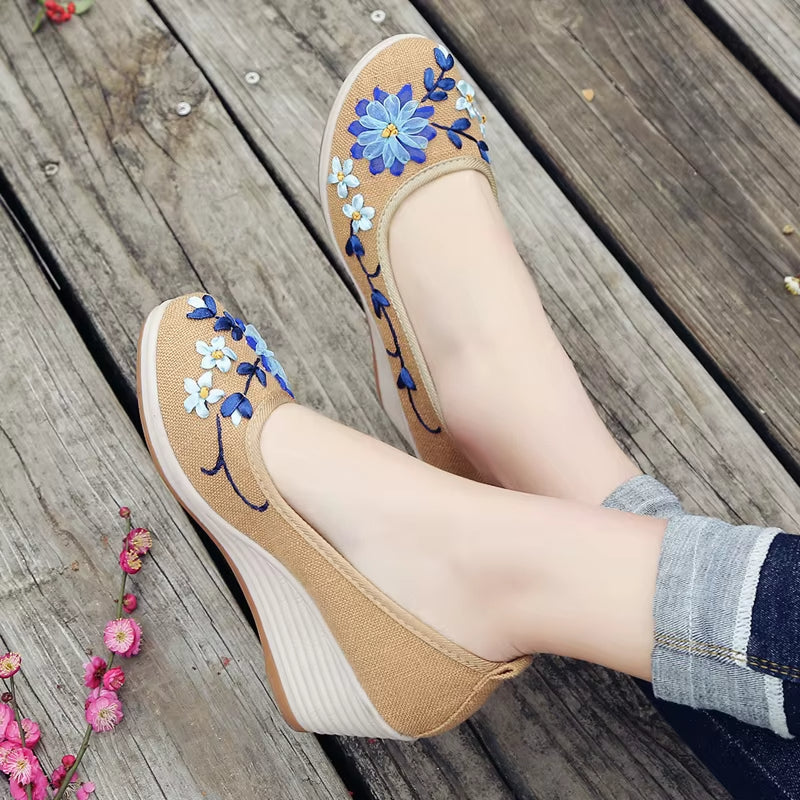 Zapatos de tacón plataforma floral elegantes mujer