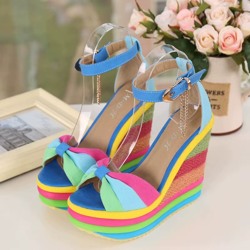 Sandalias de tacón para mujer de plataforma colorida estilo verano