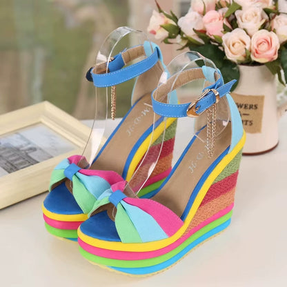 Sandalias de tacón para mujer de plataforma colorida estilo verano