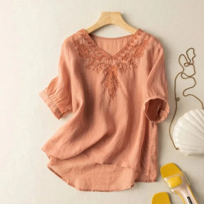 Blusa Mujer Lino Estilo Chic con Bordado