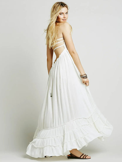 Vestido Boho Mujer Espalda Abierta