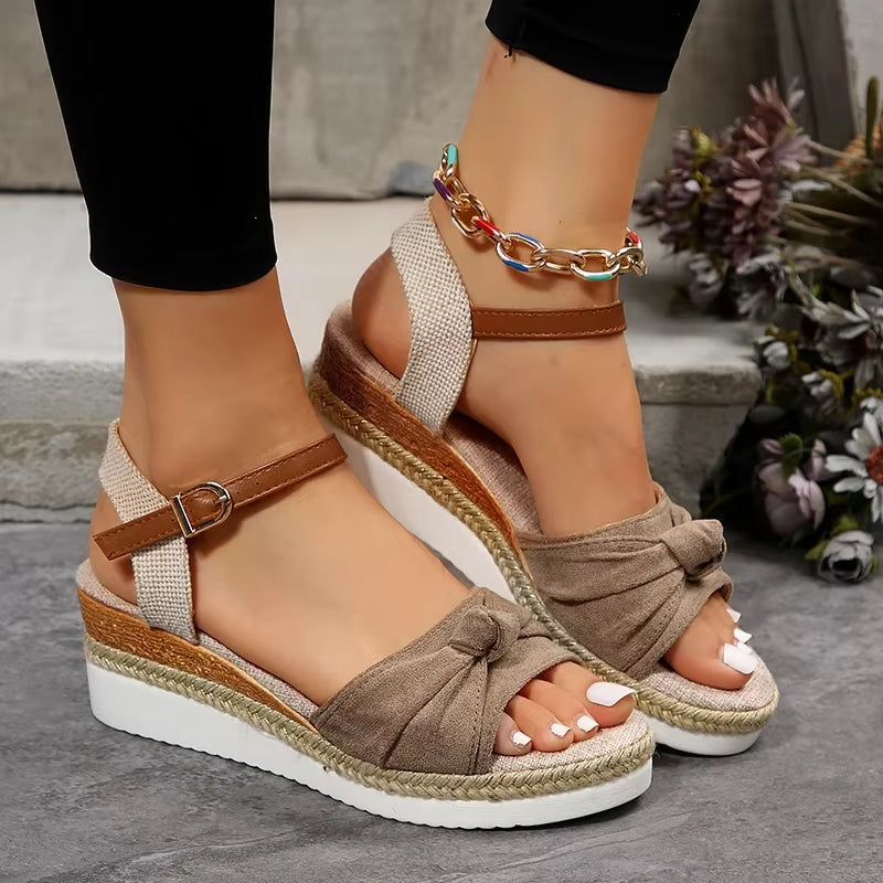 Sandalias de plataforma con punta abierta de yute denim