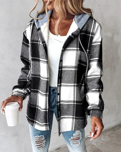 Chaqueta Mujer Cuadros Grande Capucha