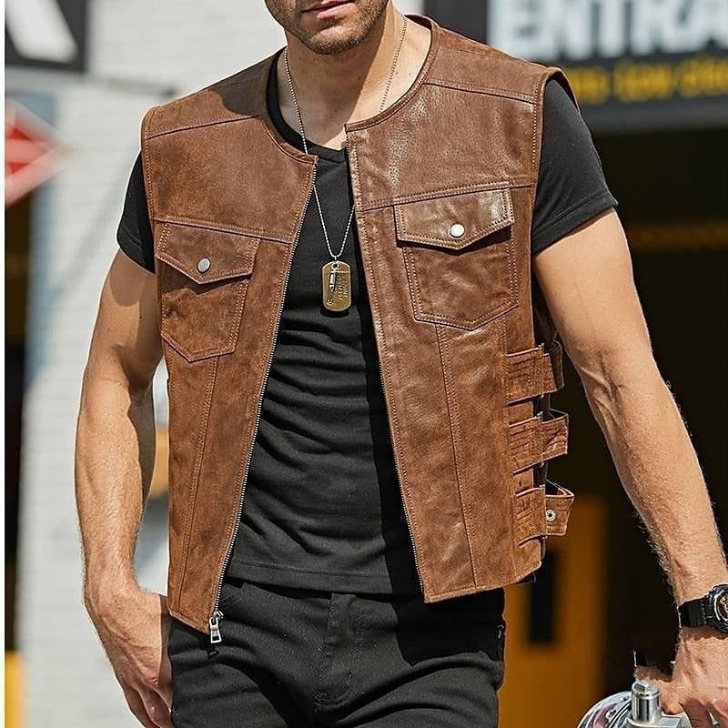 Chaleco Cuero Moto Estilo Clásico - Vestiria