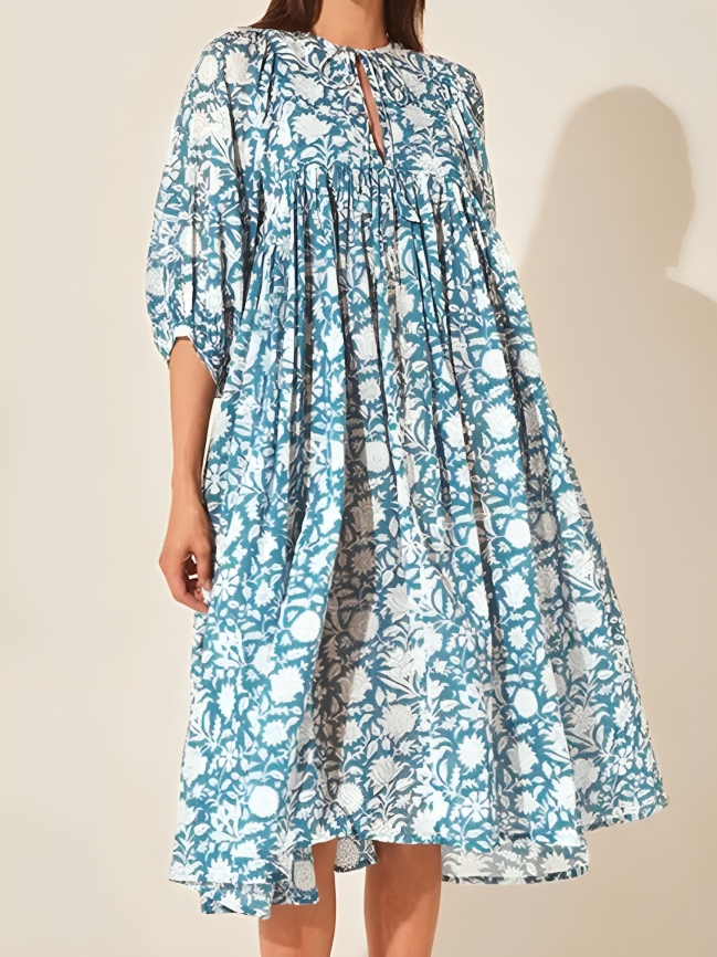 Vestido Florado Cómodo con Mangas Anchas
