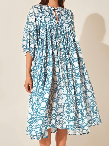 Vestido Florado Cómodo con Mangas Anchas