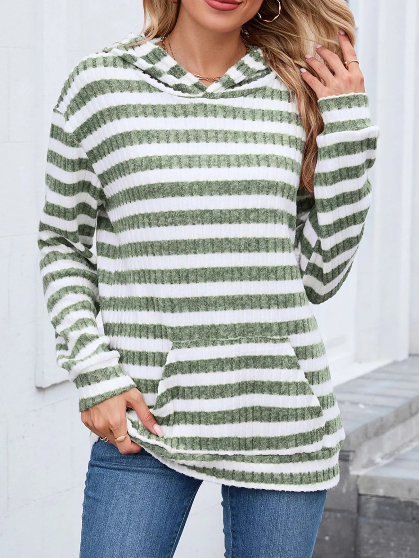 Jersey Rayas Cálido con Capucha Mujer