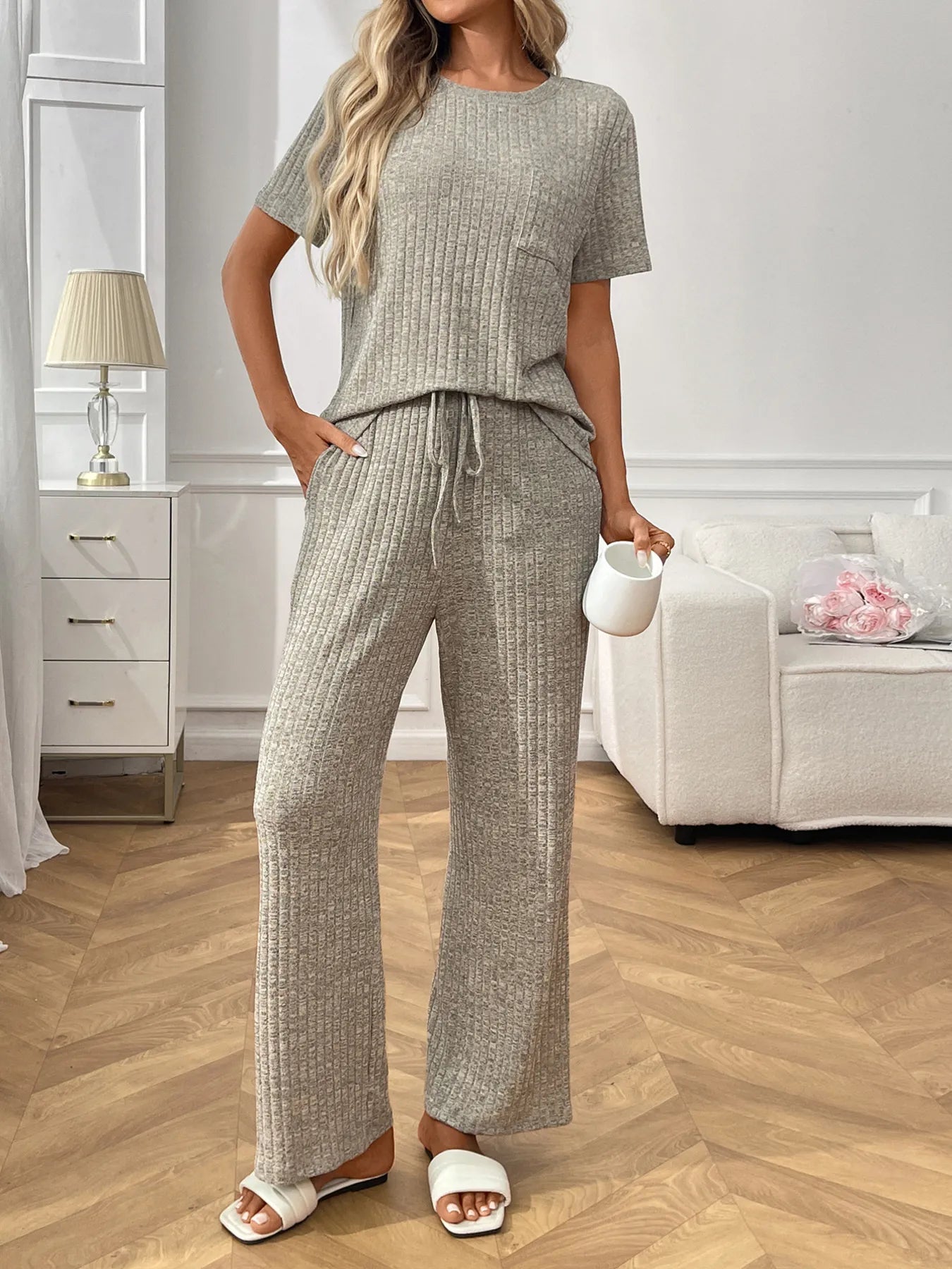 Conjunto de punto mujer elegante manga corta