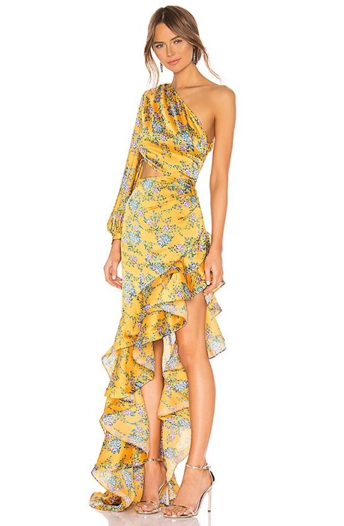 Vestido Maxi Estampado con Volantes Asimétrico - Vestiria