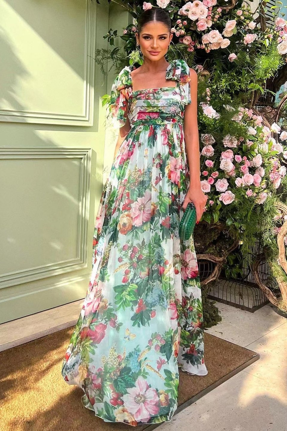 Vestido Maxi Estampado con Tirantes Floral - Vestiria