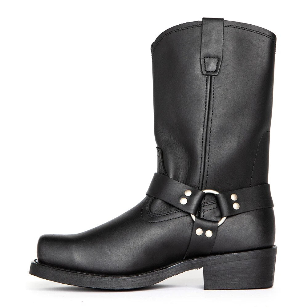 Botas vaquero de cuero con hebilla elegante
