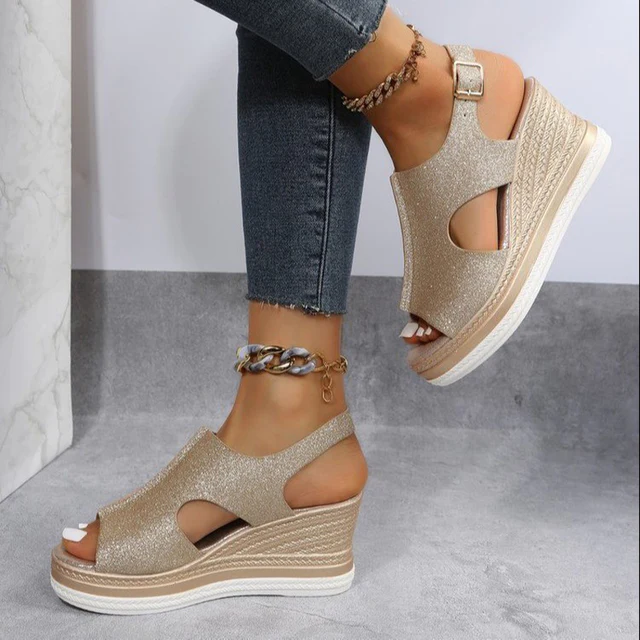 Sandalias de Cuña Brillantes con Purpurina