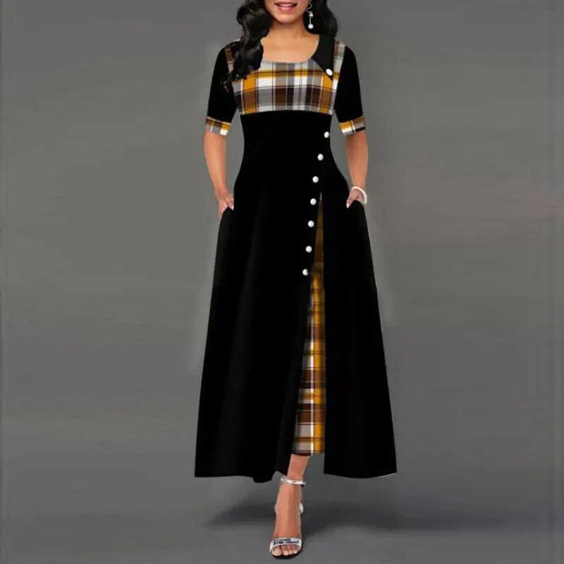Vestido Cuadriculado Elegante Largo