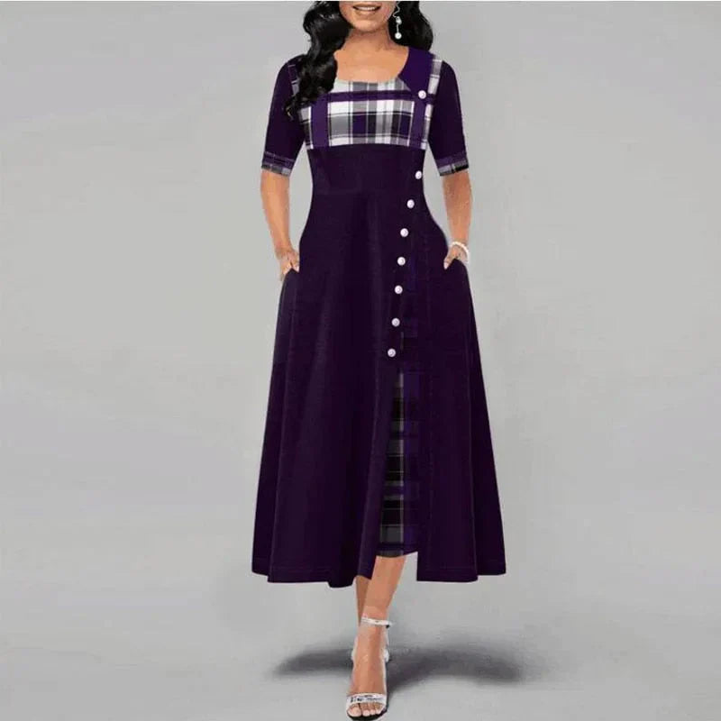 Vestido Cuadriculado Elegante Largo