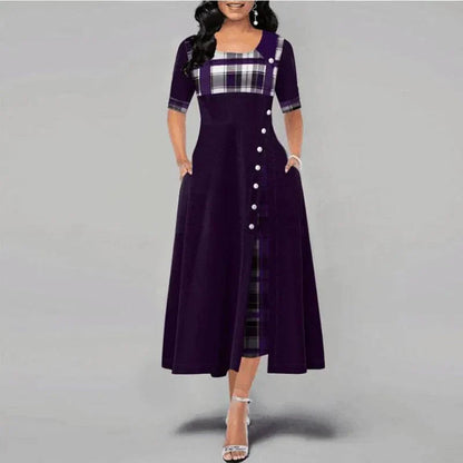 Vestido Cuadriculado Elegante Largo