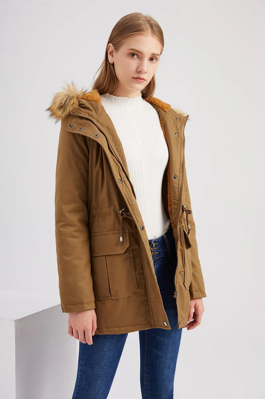 Abrigo Invierno Mujer Piel Capucha Elegante - Vestiria