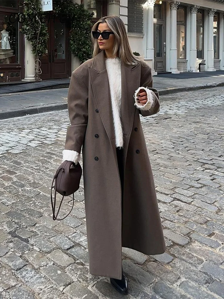 Abrigo Largo Mujer Lana Oversize Doble Botón