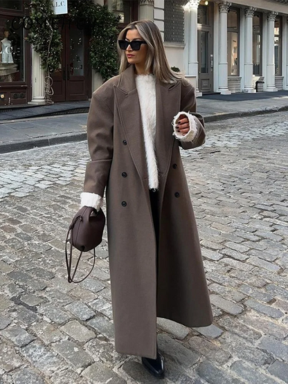 Abrigo Largo Mujer Lana Oversize Doble Botón